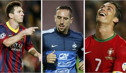 Messi, Ribery and Ronaldo shortlisted for Ballon d'Or