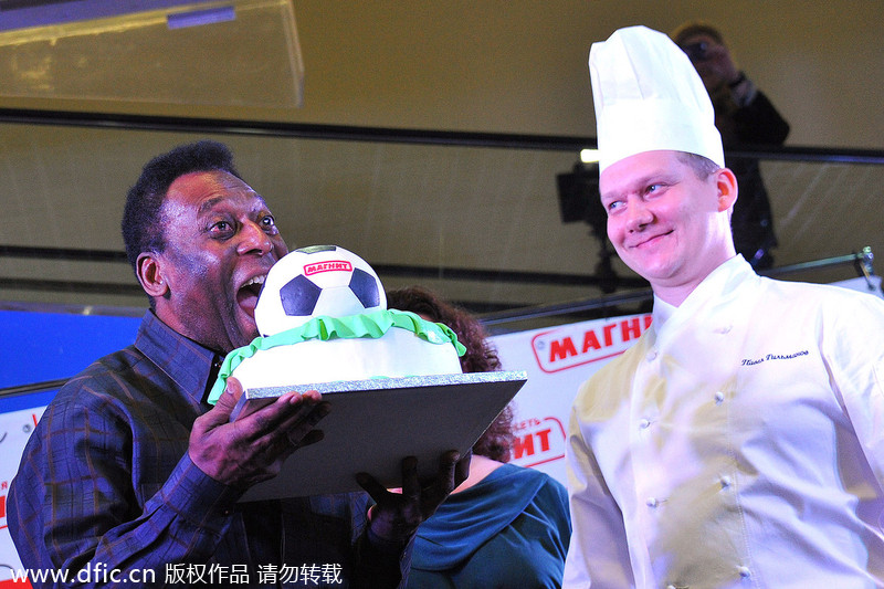 Pele treated with football cake