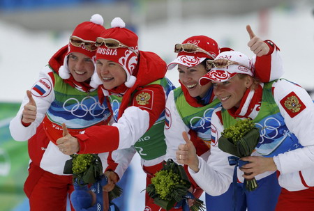 Russia wins women's Olympic biathlon relay
