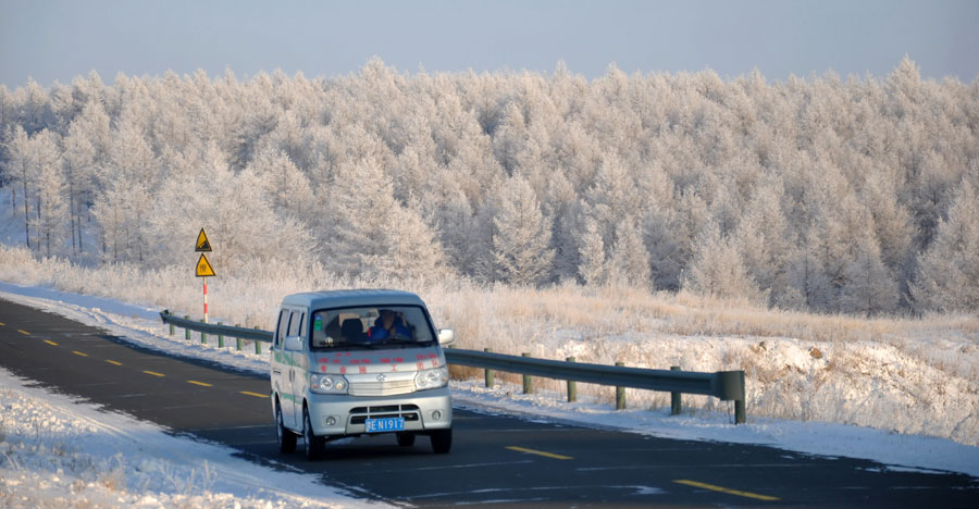 Rime scenery in Hulun Buir Prairie