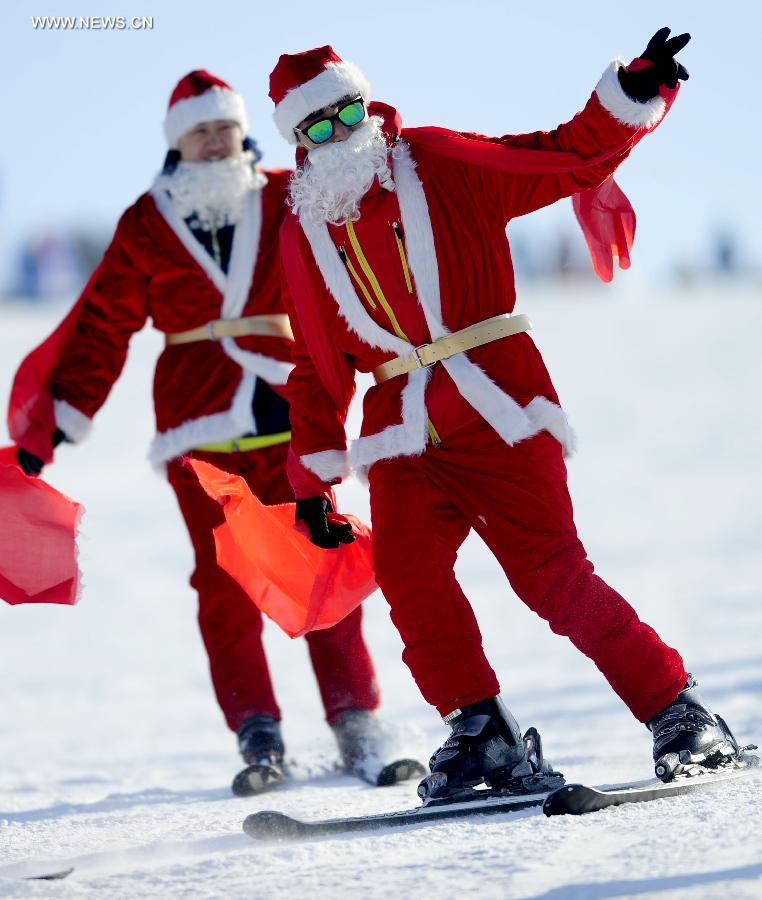 Tourists ski in China's Shenyang