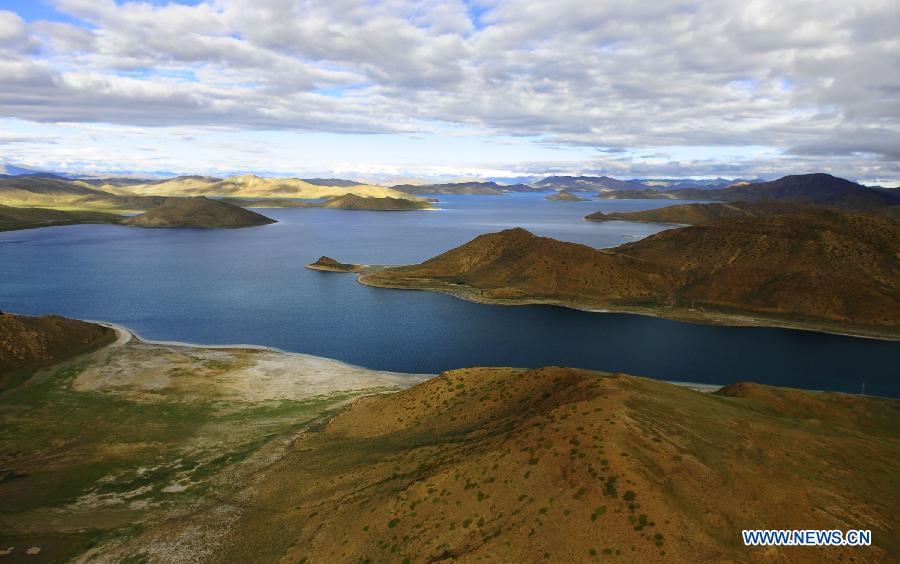 Aerial view of Yamzho Yumco Lake in Tibet