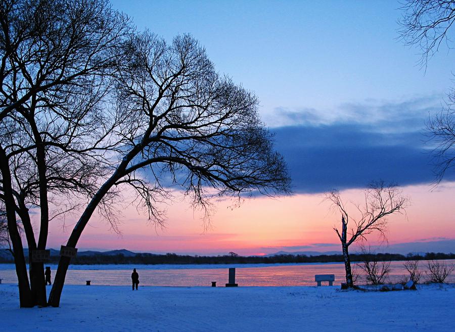 Scenery of Wusuli river along China-Russia border