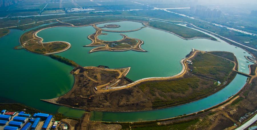 Bird's-eye view of colorful landscape in Shanghai