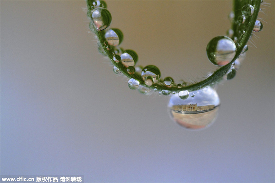 Paris landmarks in water droplets