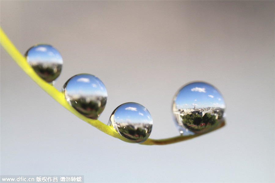 Paris landmarks in water droplets