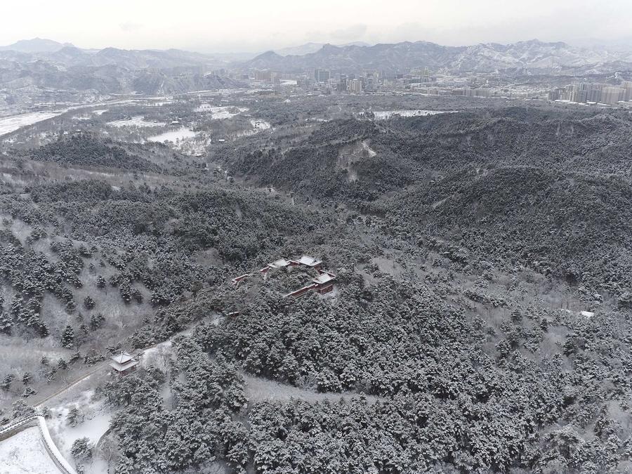 Aerial view of snow scenery at Summer Resort in Hebei