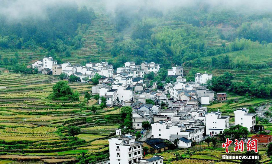 Most beautiful village in misty rain