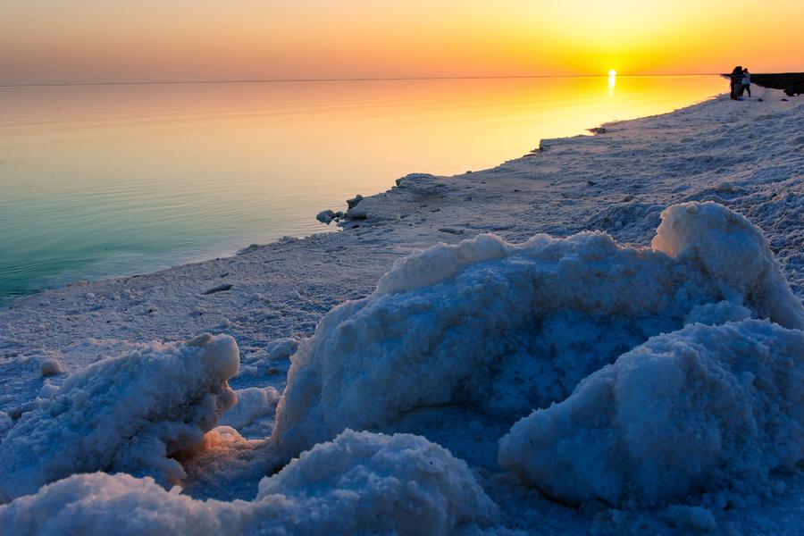 Sunset scenery of salt lake in Lop Nur, Xinjiang