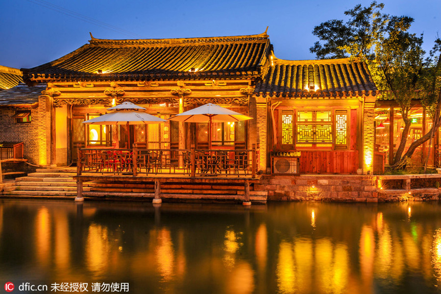 Picturesque night view of Gubei Water Town in Beijing
