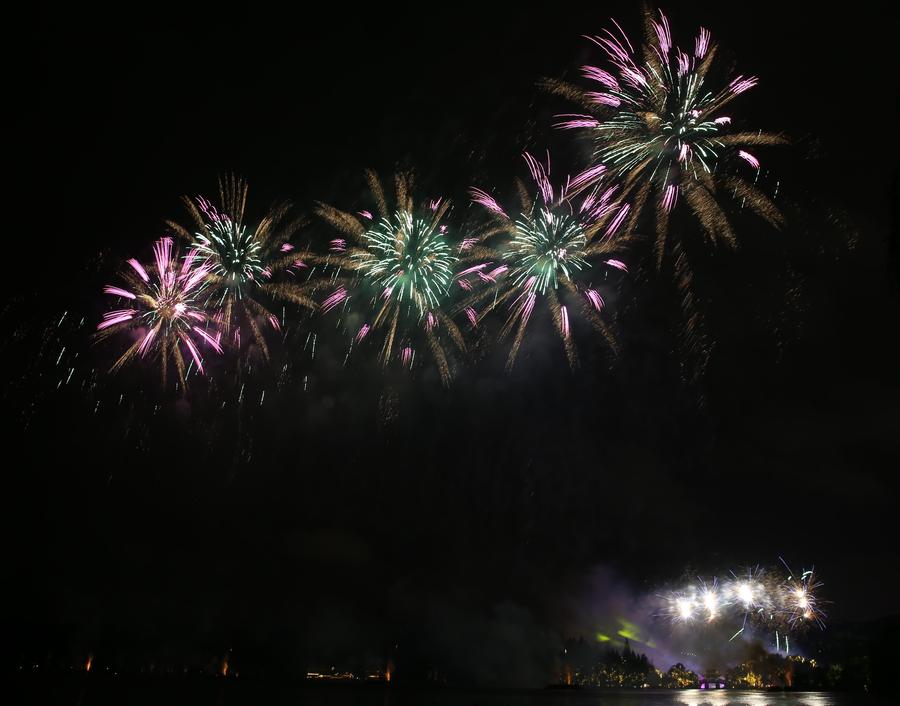 Fireworks light up sky over West Lake in Hangzhou