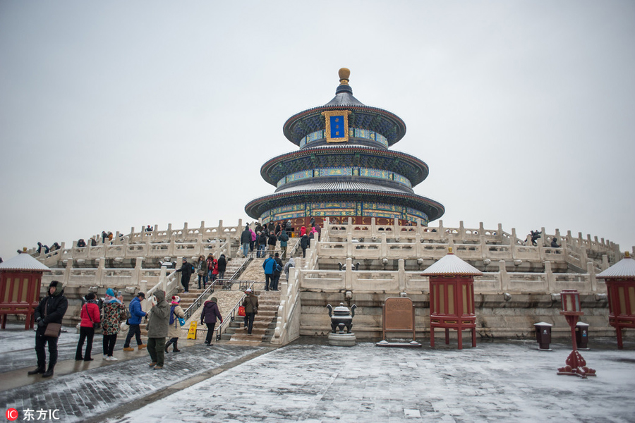 Season’s first snow meets the Temple of Heaven