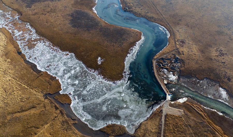 Aerial photos of wetlands in Northwest China's Gansu