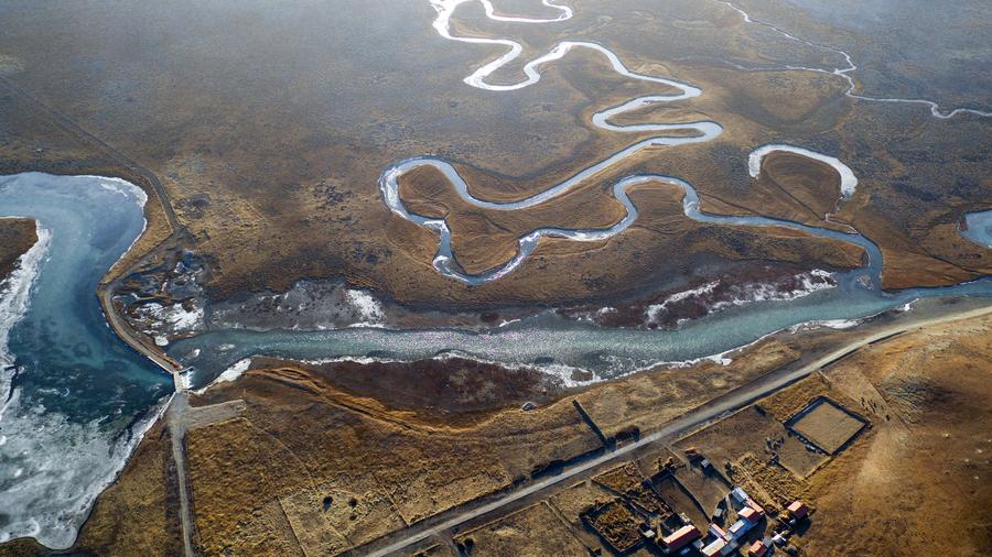 Aerial photos of wetlands in Northwest China's Gansu