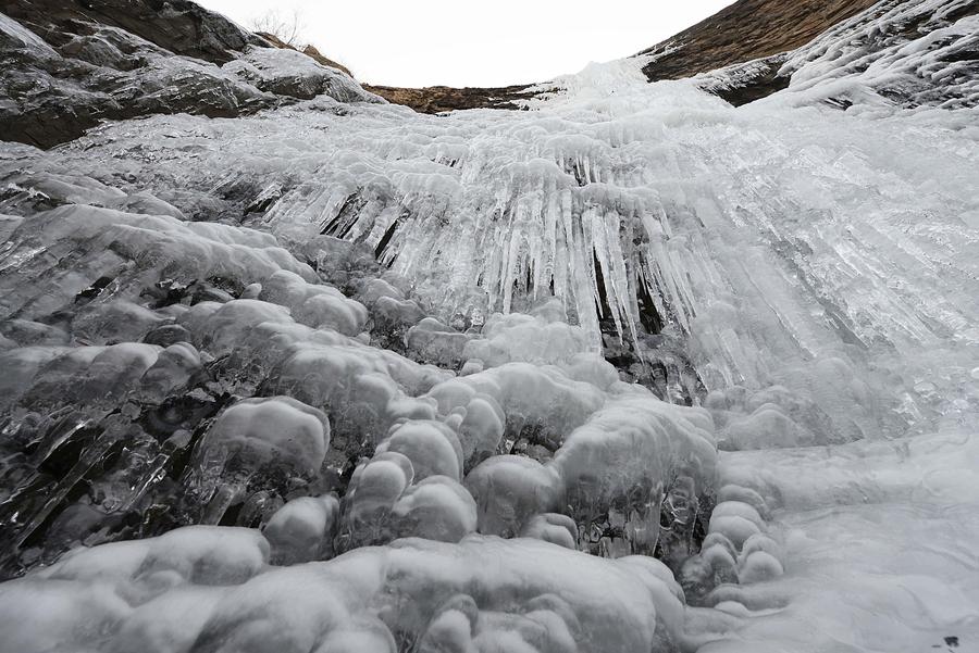 Scenery of icy waterfall in Shandong