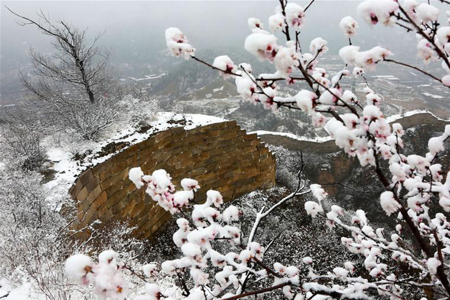 Snow scenery in suburban district of Huairou in Beijing