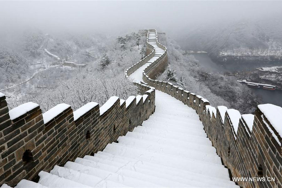 Snow scenery in suburban district of Huairou in Beijing