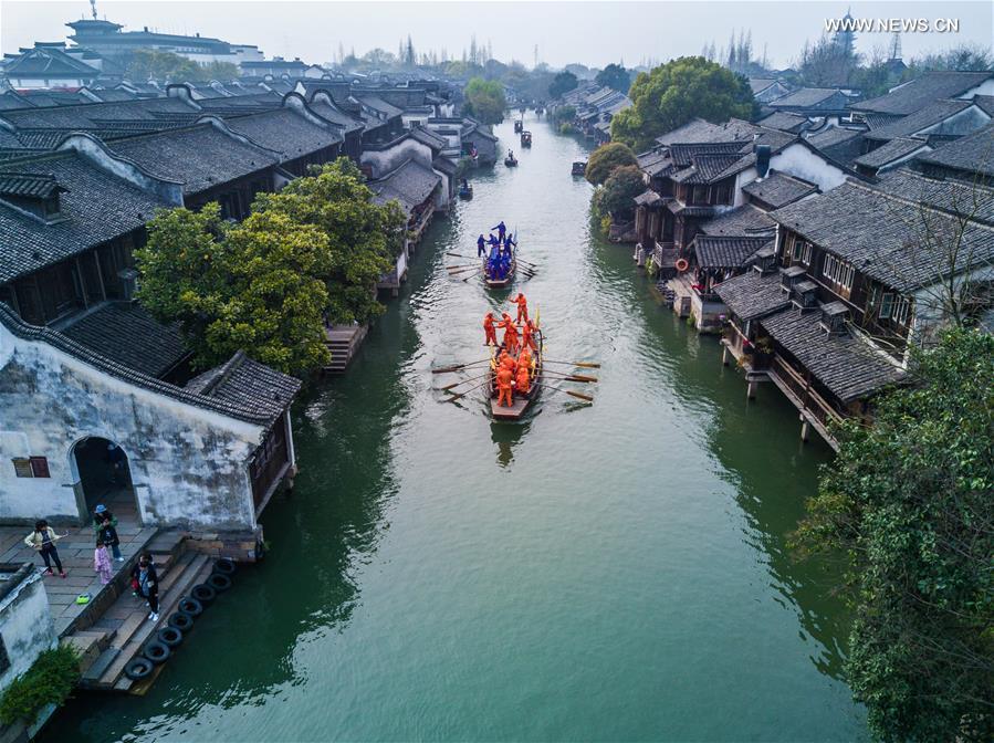 Boat competition held to celebrate Sanyuesan Festival in E China