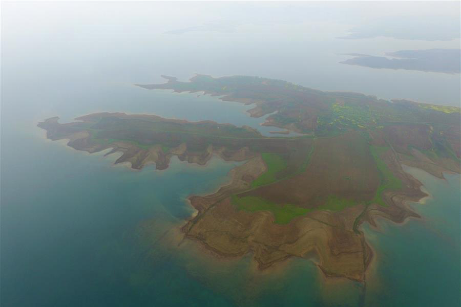 Aerial view of wetland of Danjiang River in Henan