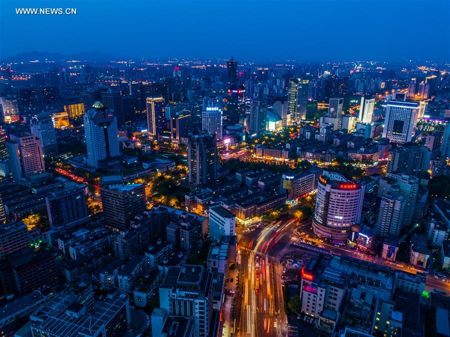 Night view of downtown Hangzhou in E China's Zhejiang