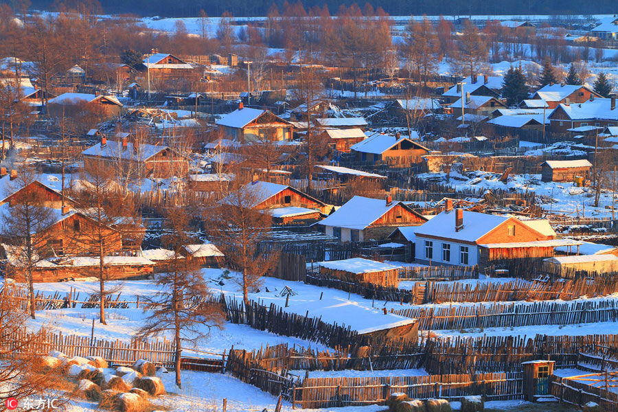 Amazing village snow scenery in NE China