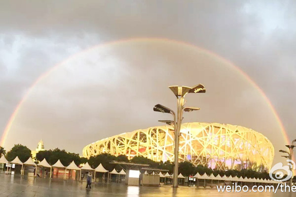 Double rainbow adds color to Beijing's clear blue sky