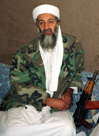 Osama bin Laden sits during an interview with Pakistani journalist Hamid Mir in an image supplied by the respected Dawn newspaper November 10, 2001. 