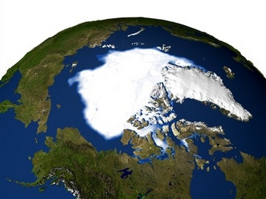 This satellite image released by NASA shows the minimum concentration of Arctic sea ice in 2005. On September 21, 2005, the sea ice extent dropped to 2.05 million square miles. The National Academy of Sciences said the Earth is running a slight fever from greenhouse gases. [AP/file]