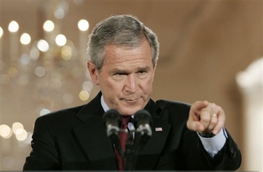 President Bush gestures during his news conference in the East Room of the White House in Washington, Wednesday, Nov. 8, 2006. (AP 