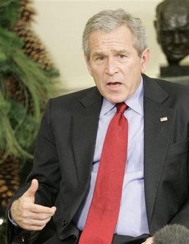 President Bush gestures during his meeting with the Iraq Vice President Tariq al-Hashemi, not shown, in the Oval Office of the White House in Washington, Tuesday, Dec. 12, 2006. (AP 