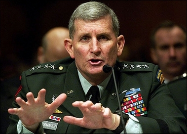 The US Army's chief Peter Schoomaker, seen here in February 2006, said a bigger army and recurrent access to reserve forces are needed to keep pace with deployments that will otherwise break the active force.(AFP