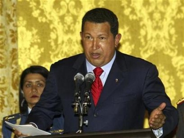 Venezuela's President Hugo Chavez addresses the media during a news conference at Carondelet Palace in Quito, Ecuador, January 16, 2007. [Reuters]