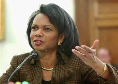 Secretary of State Condoleezza Rice testifies on Capitol Hill in Washington, Friday, Feb. 16, 2007, before the House Appropriations State, Foreign Operations and Related Programs subcommittee. (AP