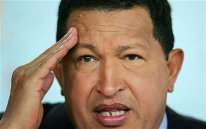 Venezuela's President Hugo Chavez speaks during a news conference at Miraflores presidential palace in Caracas, Saturday, Feb. 24, 2007. (AP 