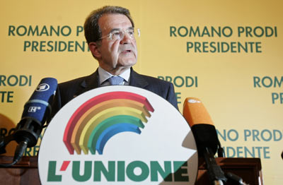 Prodi celebrates election win, meets press