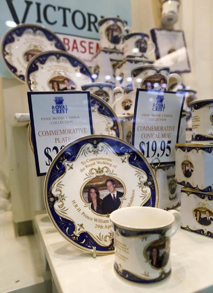 Royal wedding commemorative china displayed in Sydney