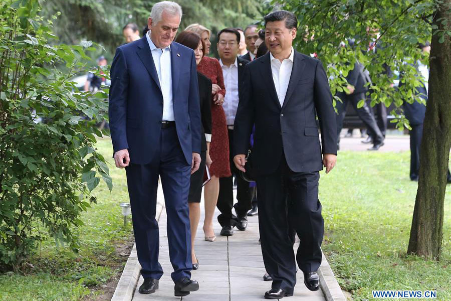 Chinese president meets Serbian president in Belgrade, Serbia
