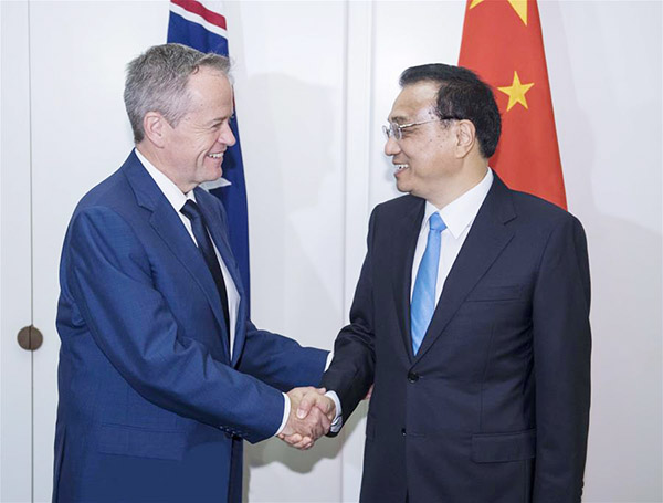 Chinese premier meets Australian parliament leaders, opposition party chief