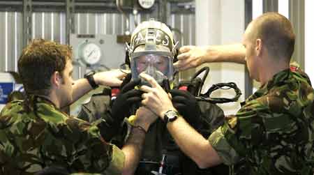 Britain's Prince Harry (C) checks his equipment during his visit to the Royal Navy's fleet diving squadron at Horsea Island in Portsmouth, southern England, Oct. 31, 2007. It was Prince Harry's first official visit since becoming Commodore-in-Chief of small ships and diving