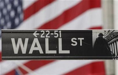 The Wall Street sign is seen in front of the New York Stock Exchange March 11, 2008. The Dow Jones industrial average shot up more than 416 points, its biggest one-day point gain since July 2002. [Agencies]