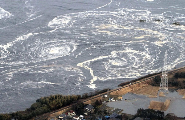 Japan's tsunami triggers enormous whirlpool