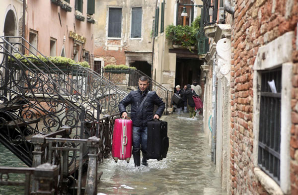 Seasonal high water floods Venice