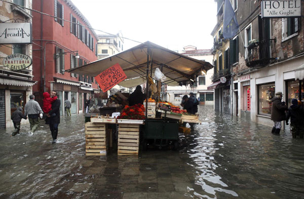 Seasonal high water floods Venice