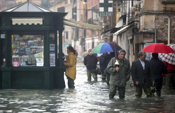 Seasonal high water floods Venice