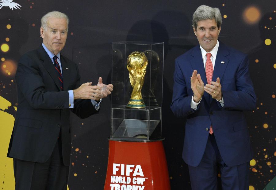Biden, Kerry unveil World Cup trophy in Washington
