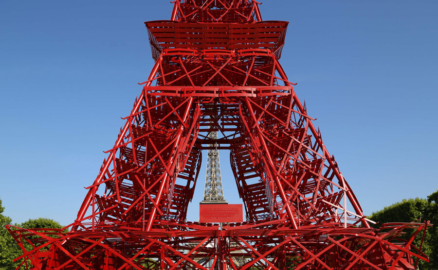 Eiffel Tower recreated with red chairs in 125th anniversary 