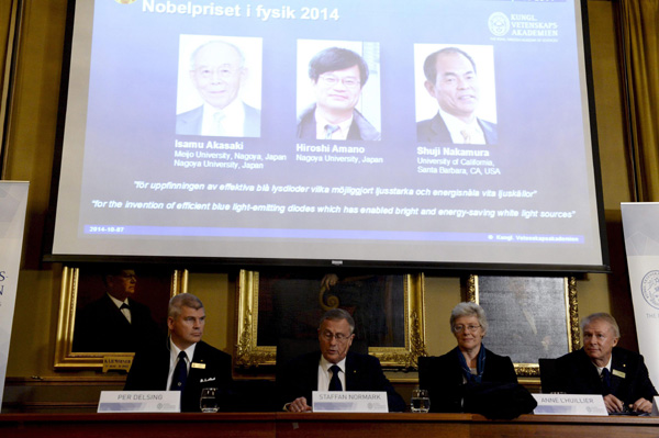 Three scientists share 2014 Nobel Prize in Physics