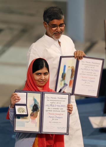 Malala, Satyarthi receive their Nobel Prizes for child campaigns