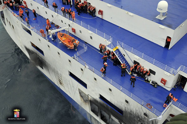 Rescued ferry passengers arrive in Italy