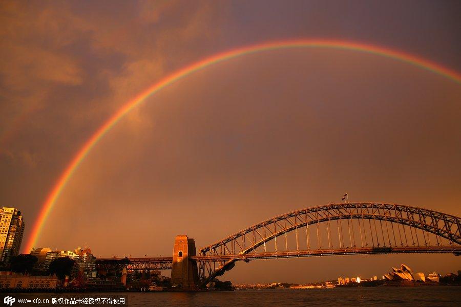 Double rainbow at sunset in Sydney
